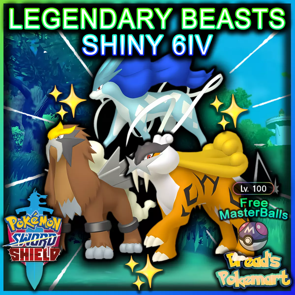 SUICUNE + RAIKOU + ENTEI ✨Ultra Shiny 6IV✨ Pokemon SWORD and SHIELD  Legendaries