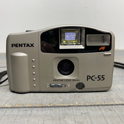 Pentax PC-55 Point & Shoot Camera 35mm Film 30 mm Lens Battery Cover Broke