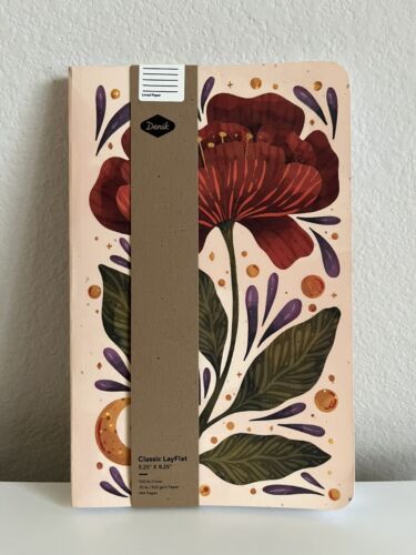 Denik 144 pg 5.25x8.25" Class LayFlat Lined Journal Burgundy Bloom Floral NEW