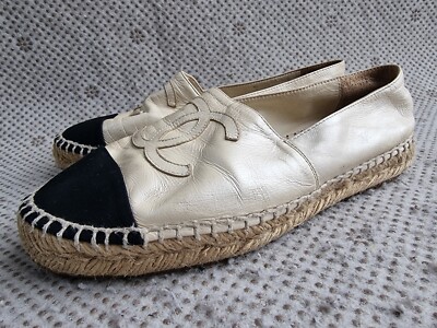 Chanel White Cream Leather Espadrilles 35 UK