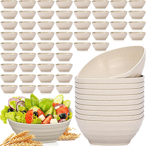 64 Pcs Unbreakable Cereal Bowls Reusable Wheat Straw Bowls Microwave and Dishwas