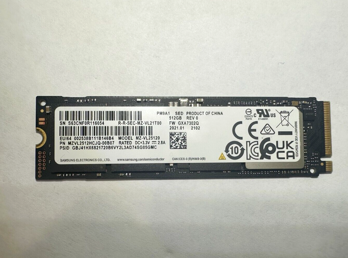 内蔵型SSD Samsung 512GB NVMe SSD MZ-VL2510 MZ-VL25120 Samsung SSD PM9A1 M.2 NVMe 2280 512GB PCIe 4.0 x 4 SSD