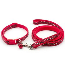 Adorable TINY Collar Leash Set - Puppy Dog - Cat Kitten - SMALL - Leopard RED