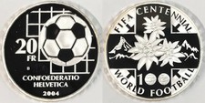 2004-B Proof Switzerland Silver 20 Francs Fifa Football/Soccer 100th - KM#121
