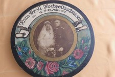 Seltene Gro&szlig;e alte Sch&uuml;tzen Hochzeitsscheibe Milit&auml;r auf Holz von 1927