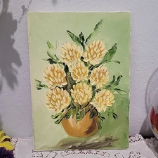 Original Oil Impasto Painting Still life Flowers in vintage ceramic vase 10x14