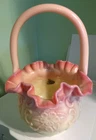 FENTON vintage Pink & white BASKET VASE flowers CRIMPED w/handle