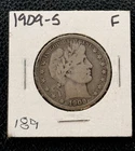 1909-S Barber Silver Half Dollar 50c San Francisco Fine FN F Low Mintage Rare