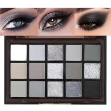 Black Smoky Eye shadow Palette, 15 Colors Black Dark Grey Smokey Goth Eyeshad...