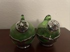 Vintage / Early Green Glass & Silver Salt & Pepper Shakers Art Deco ! — photo 3