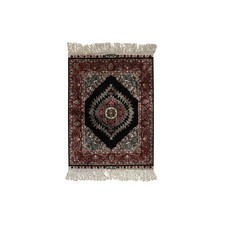 1'6"x2' Brown, Chinese, Medallion Design Pure Silk Hand Knotted 400 KPSI Mat Rug