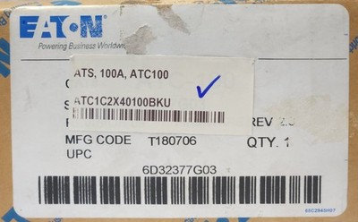 EATON ATC-100 Automatic Transfer Switch Controller ATC1C2X40100BKU ATC 100 6D323