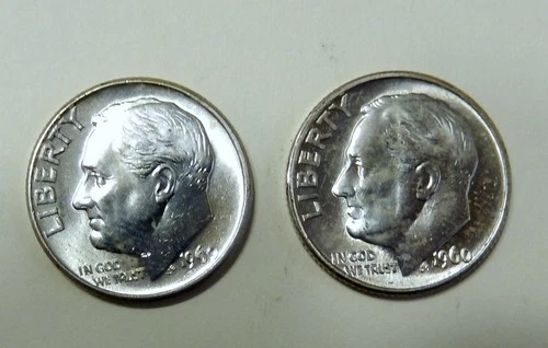 $2.00 UNDER SPOT ~   Two (2)  1960 D Roosevelt 90% Silver Dimes ~ UNC 10¢ Coins