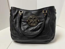 Tory Burch Amanda Hobo Black Pebbled Leather Handbag Satchel Messenger Purse