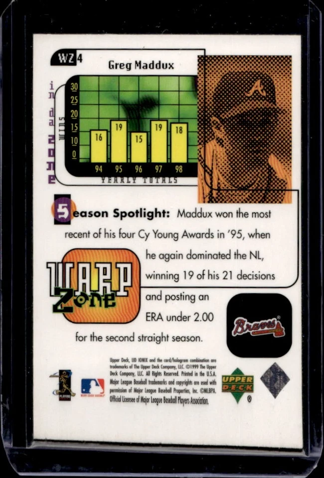 1999 Upper Deck Ionix Greg Maddux Warp Zone #WZ4 Braves - Image 2 of 2