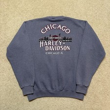 Vtg Harley-Davidson Sweatshirt Mens Large Blue USA Flag Graphic Chicago IL 90s