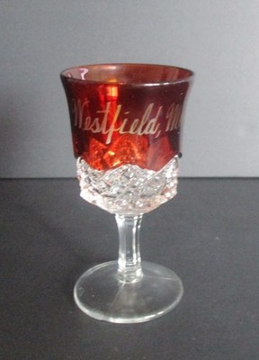Early 20th Century Souvenir EAPG Ruby Stained Wine Glass Westfield Massachusetts