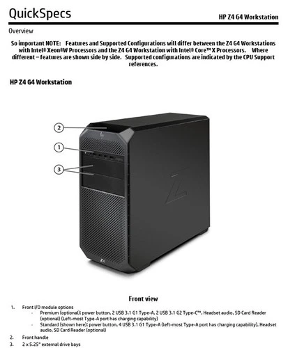 HP Z4 G4 Workstation Xeon W-2125 4.00GHz✅64GB RAM✅ RTX 4000 ✅500GB NVMe✅WIN11