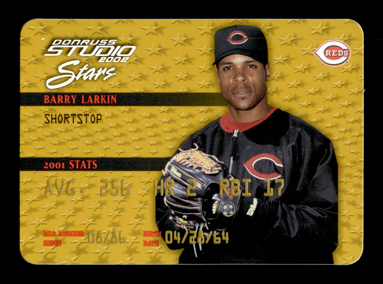 2002 Donruss Studio Stars Gold # SS-29 Barry Larkin Card /250 Cincinnati Reds