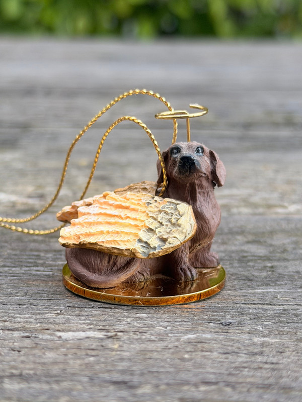 Vintage Tiny Ones DOG ORNAMENT DACHSHUND ANGEL Christmas Remembrance Wings Halo