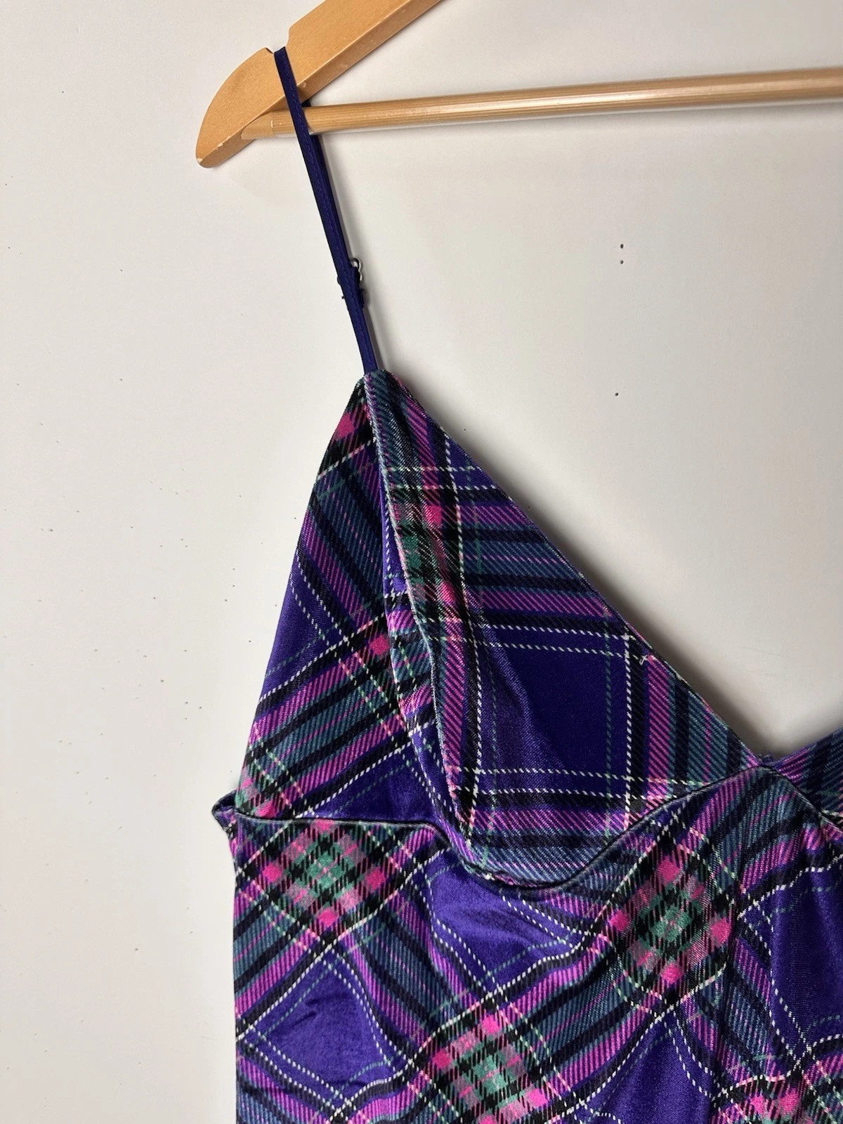 UNDERCOVER Victorias Secret Velluto Babydoll Chemise Vestito Slip Viola Plaid Y2K Grunge XXL