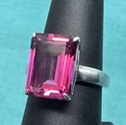 Vtg Pink Tourmaline Sterling Silver! Huge Gem!! Size 7