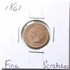1861 1C Indian Head Cent with Fine Detail Scratches #7316