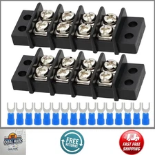 2 Pack 4 Circuit Dual Row Terminal Block 20-30A 200-450V +16 Heat Shrink Kit