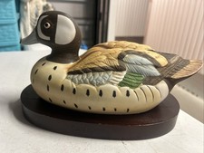 Vintage Ceramic Duck 11  On W/ Wooden Base