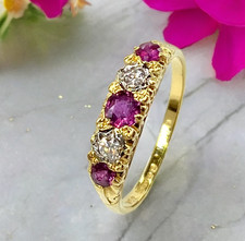 Antique Ruby Diamond Ring B,ham 1921 - 18ct Gold 3.40gr Size R - 1473