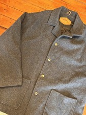 Vintage Woolrich 100% Wool Button Coat Gray Blue Lined Wool USA Made, Mens LG