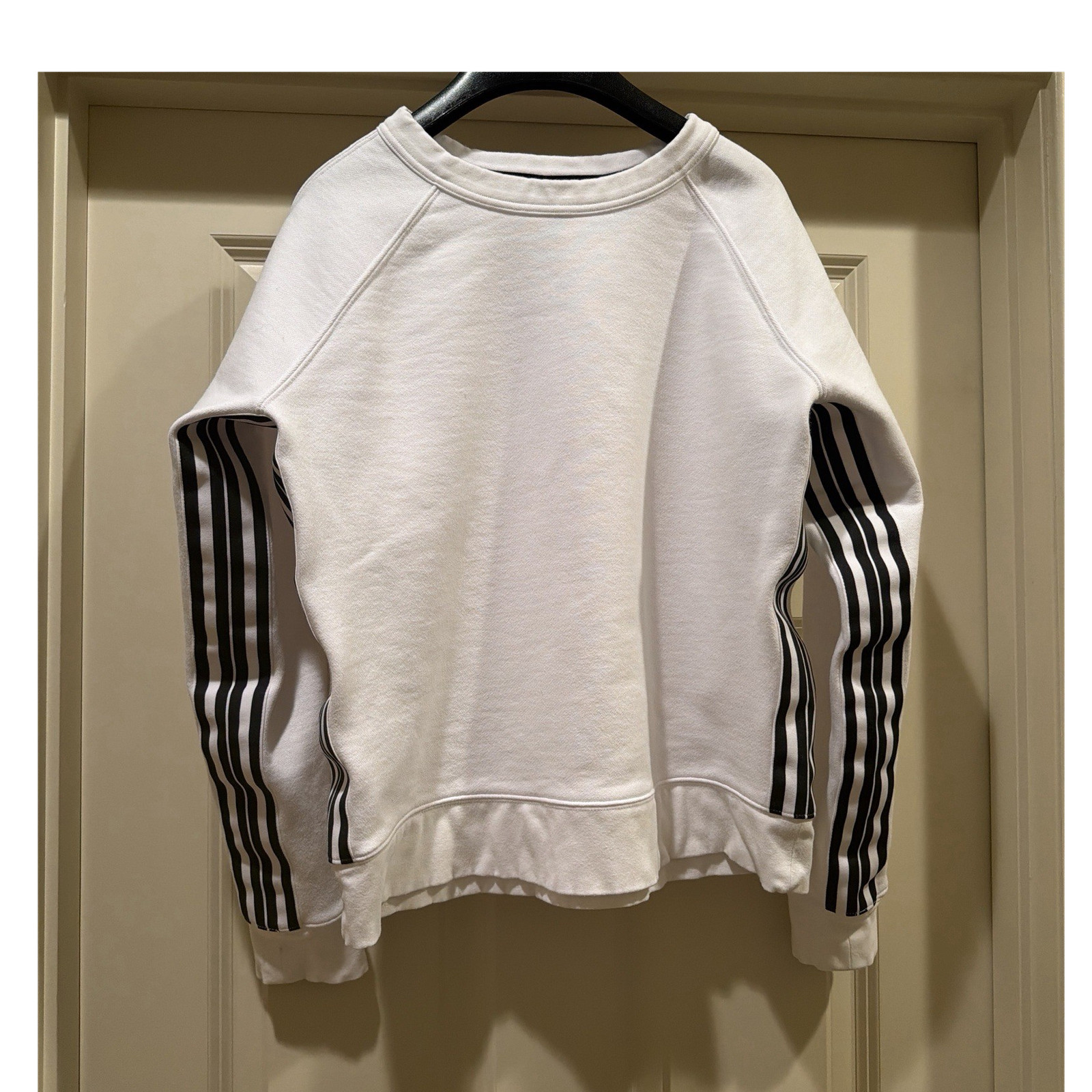 Athleta Women's White/Black Striped Fleece Pullover Sweatshirt Crew Neck S