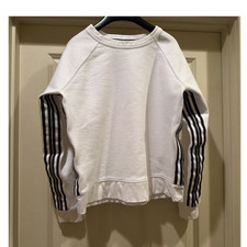 Athleta Women's White/Black Striped Fleece Pullover Sweatshirt Crew Neck S