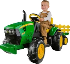 Kids 12V Tractor Ride-On Toy John Deere Ground Force With Trailer FM Radio *NEW*