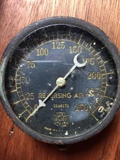 Antique Solid Brass Air Gauge US Gauge Co " Reversing Air", From An Old Tugboat