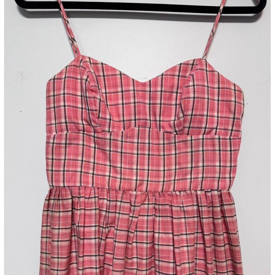 Vintage Y2K Pink Plaid Dress Love Tease Size 7 Embroidered Hem 2000s Coquette - Image 2 of 4