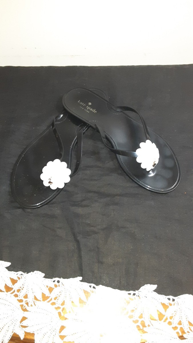 Kate Spade Women's Black Flip Flop Sandal w/ White Flower