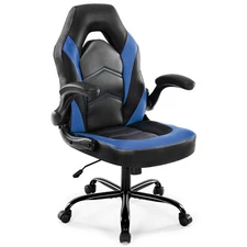 Ergonomic PU Leather Gaming Chair Home Office Swivel Computer Chair Flip-up Arm