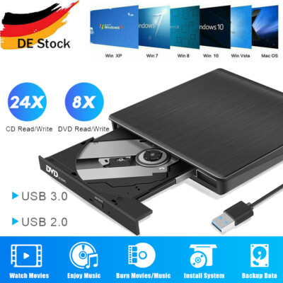 Externes DVD Laufwerk USB 3.0 Brenner Slim CD DVD-RW Brenner für Laptop Notebook