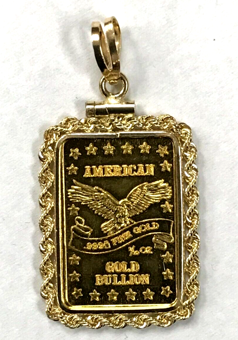 AMERICAN GOLD BULLION 1/10 OZ RECTANGLE .999 PURE IN 14K GOLD ROPE