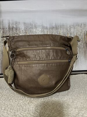 Kipling Keiko Crossbody Shoulder Bag Metallic 3 Zip Monkey Key Fob Charm 10 x12 