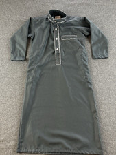 Alaseel Boys Thobe Size 34 Gray-Blue Islamic Muslim Jubba Fez Robe Tobe SKU3907