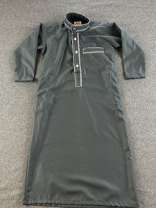 Alaseel Boys Thobe Size 34 Gray-Blue Islamic Muslim Jubba Fez Robe Tobe SKU3907