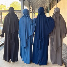 2Piece Large Size Khimar Hijab Set Muslim Women Prayer Dress Ramadan Abaya Robe