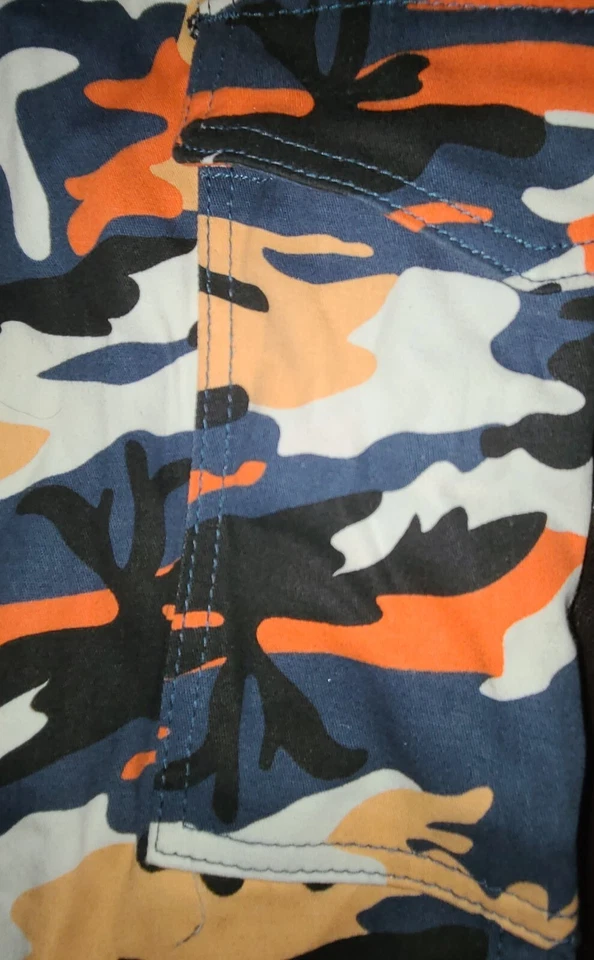 Pantalón Corto Motociclista Almost Famous Naranja/Azul/Blanco Camuflaje Super Alto Talla L Nuevo con Etiquetas Foto 3 de 4