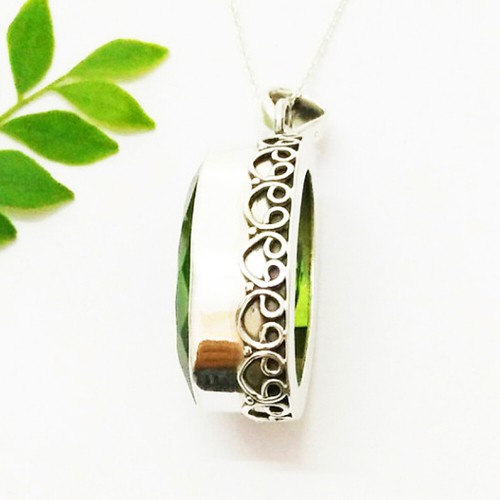 925 Sterling Silver Peridot Necklace Handmade Gemstone Jewelry Free Chain - Picture 2 of 5