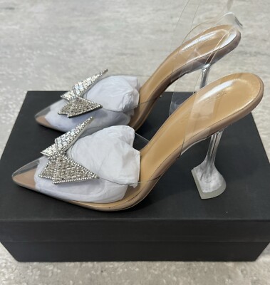 Tony Bianco Laos Vinyl Crystal Bow Shoes-4” Heels-Light Defects Sz worn  Once