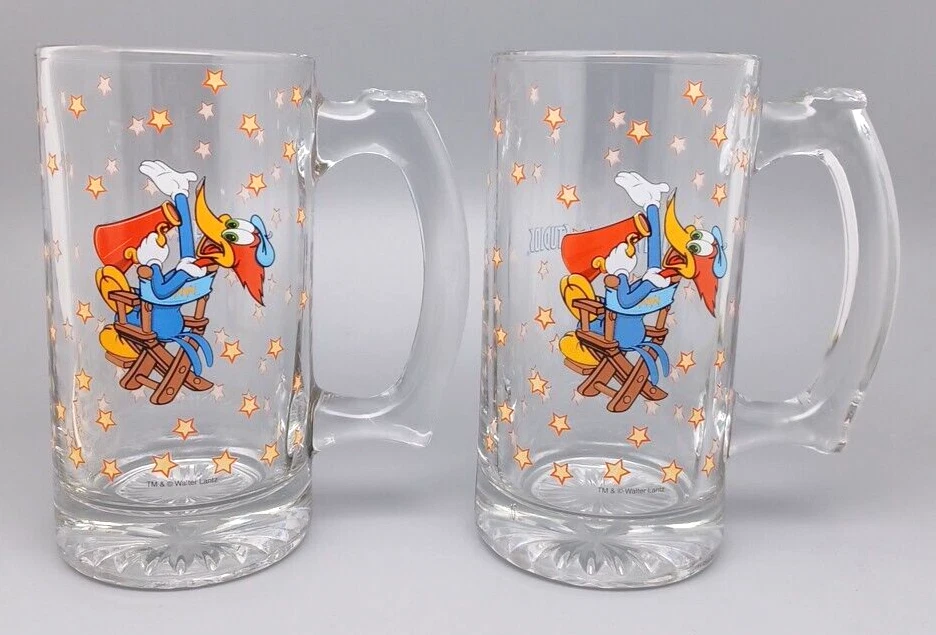 Juego de 2 tazas de vidrio Woody Woodpecker Walter Lantz Universal Studios Foto 2 de 4