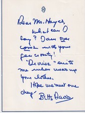 Bette Davis personal signed handwritten letter