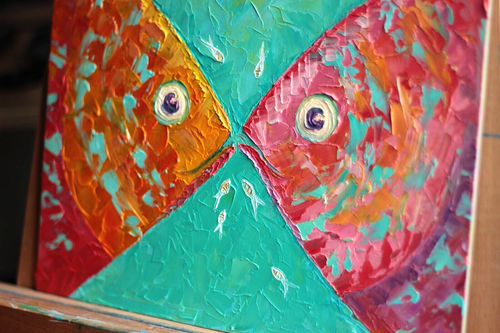 Original Oil Canvas Painting "Kiss of the Fishes" Art by Ukrainian Artist - Picture 5 of 16